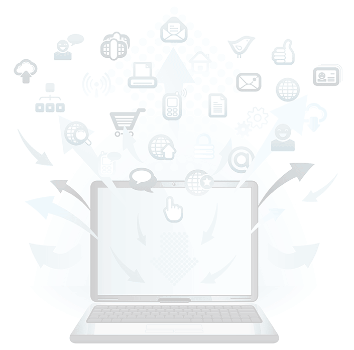 illustration of icons bursting out of a laptop